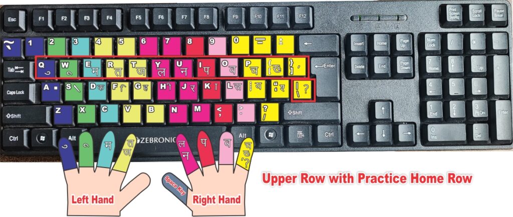 Hindi typing test upper row