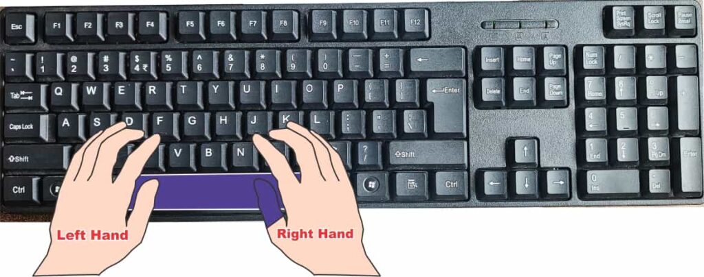 Use right thumb in typing test